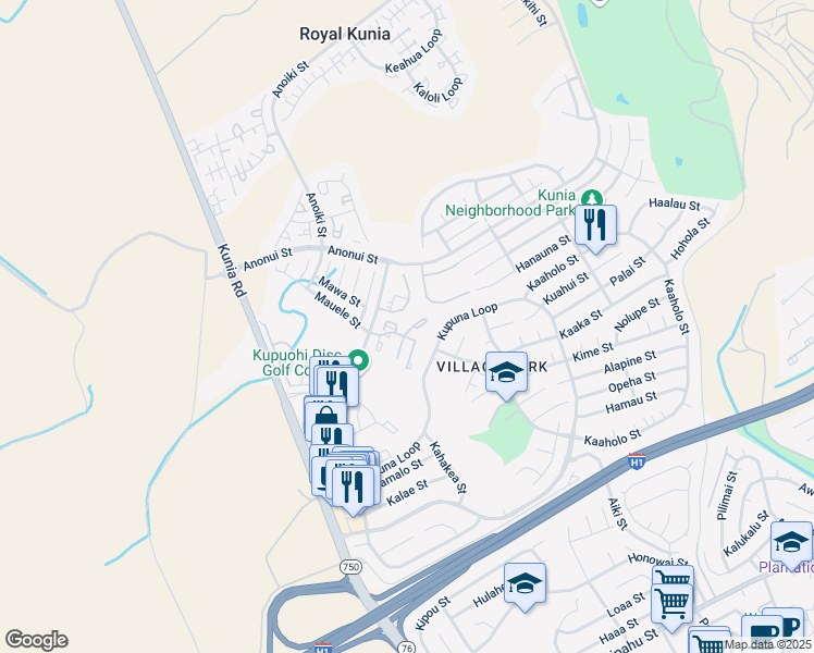 map of restaurants, bars, coffee shops, grocery stores, and more near 94-508 Kupuohi Street in Waipahu