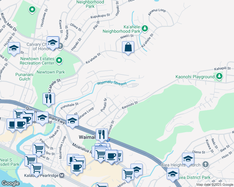 map of restaurants, bars, coffee shops, grocery stores, and more near 98-580 Puaalii Place in Aiea
