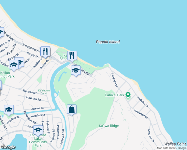 map of restaurants, bars, coffee shops, grocery stores, and more near 531 Kawailoa Road in Kailua