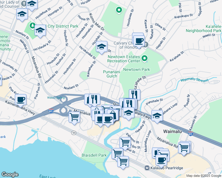 map of restaurants, bars, coffee shops, grocery stores, and more near 981434 Kaʻahumanu Street in Pearl City