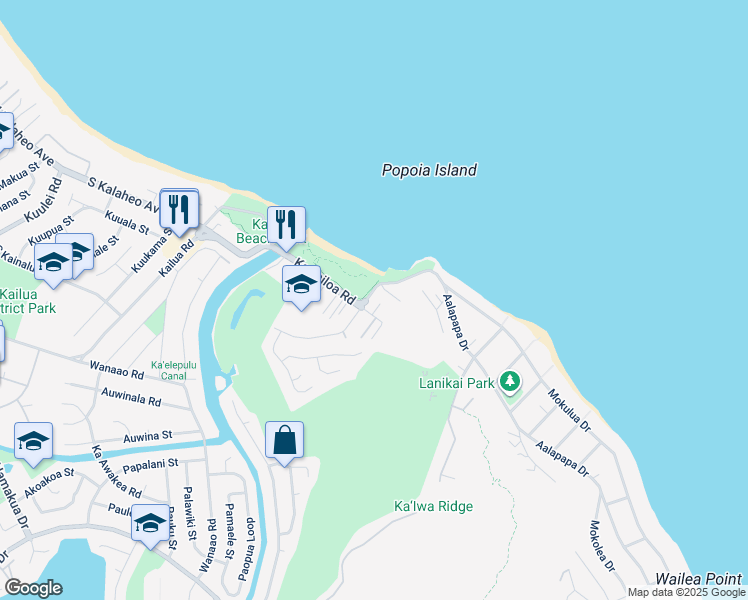 map of restaurants, bars, coffee shops, grocery stores, and more near 531 Kawailoa Road in Kailua