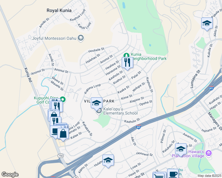 map of restaurants, bars, coffee shops, grocery stores, and more near 94-498 Kuahui Street in Waipahu