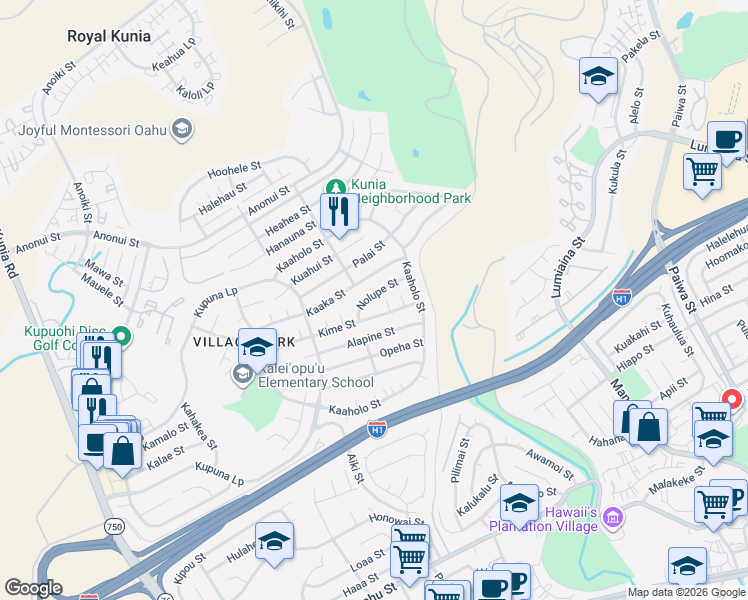 map of restaurants, bars, coffee shops, grocery stores, and more near 94-797 Nolupe Street in Waipahu