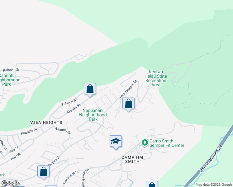 map of restaurants, bars, coffee shops, grocery stores, and more near 99-40 Nohua Place in Aiea