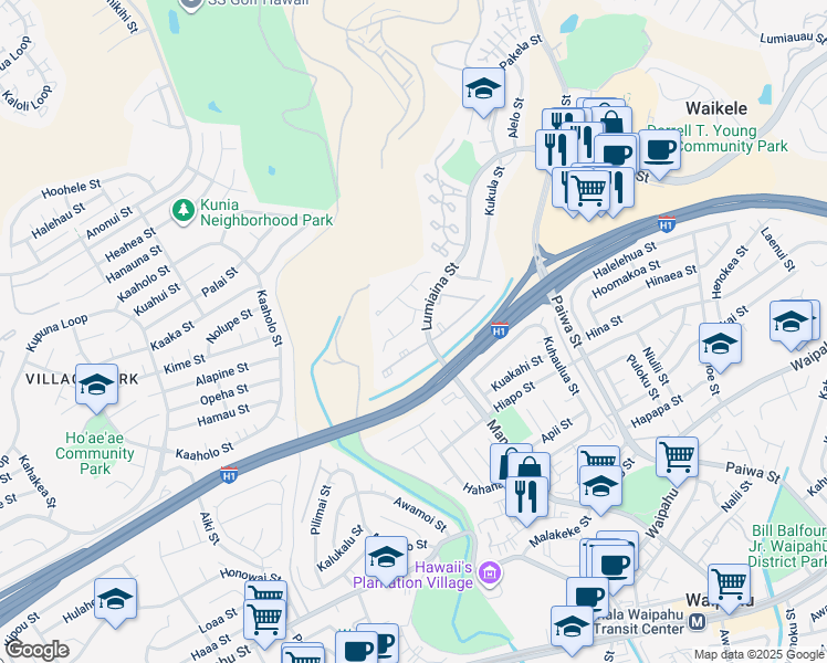 map of restaurants, bars, coffee shops, grocery stores, and more near 94-1039 Pumaia Place in Waipahu