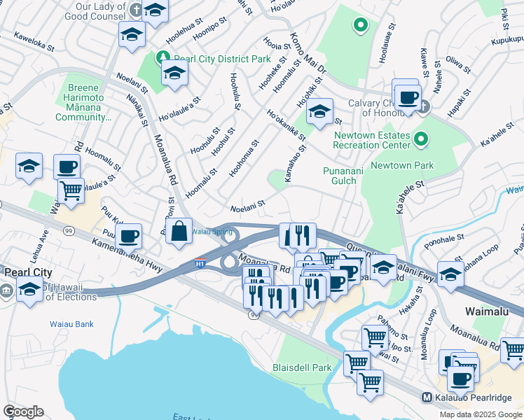 map of restaurants, bars, coffee shops, grocery stores, and more near 98-930 Noelani Street in Pearl City