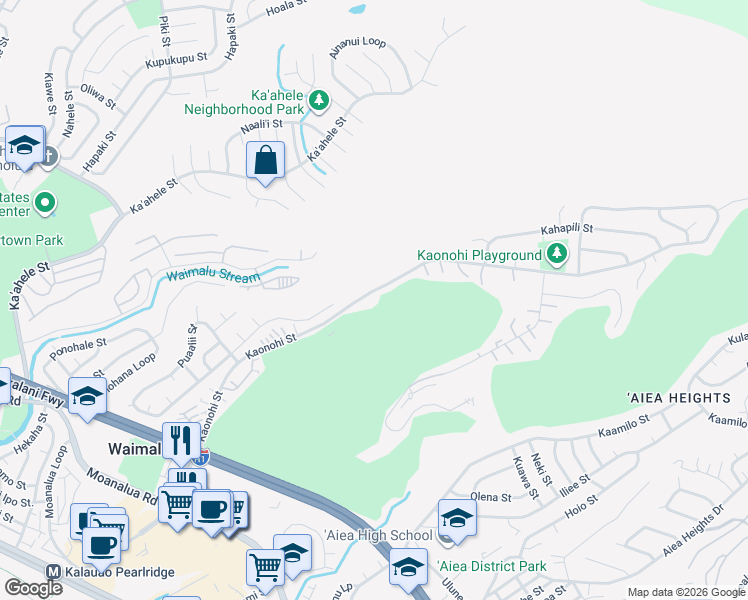 map of restaurants, bars, coffee shops, grocery stores, and more near 98-665 Kaonohi Street in Aiea