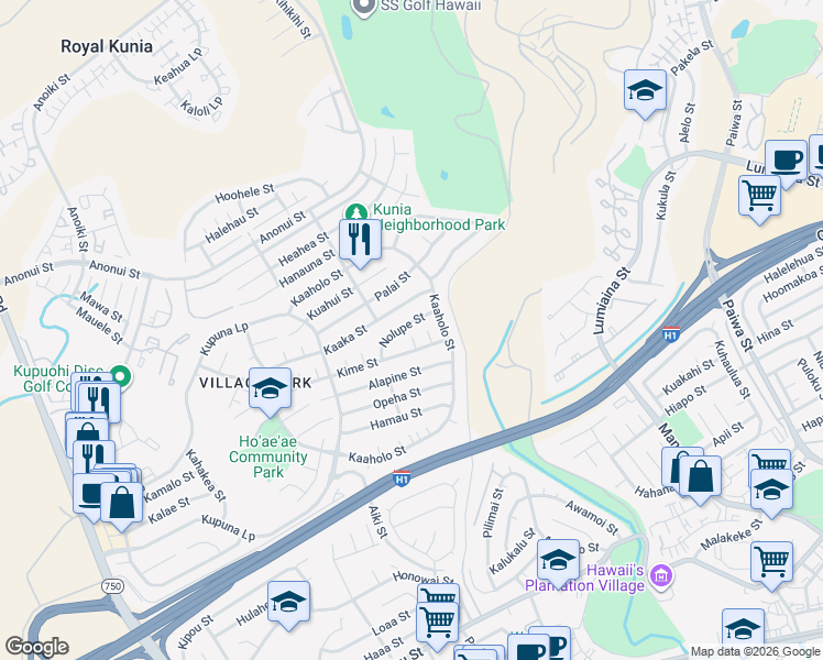 map of restaurants, bars, coffee shops, grocery stores, and more near 94-797 Nolupe Street in Waipahu