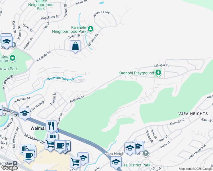map of restaurants, bars, coffee shops, grocery stores, and more near 98-665 Kaonohi Street in Aiea