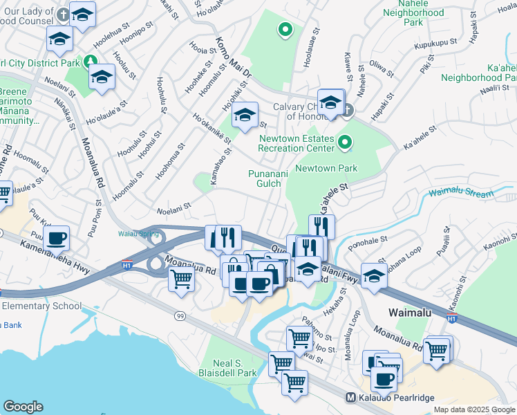 map of restaurants, bars, coffee shops, grocery stores, and more near 98-1391 Nola Street in Pearl City