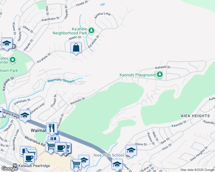 map of restaurants, bars, coffee shops, grocery stores, and more near 98-665 Kaonohi Street in Aiea