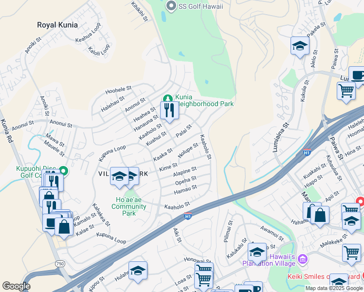 map of restaurants, bars, coffee shops, grocery stores, and more near 94-777 Kaaka Street in Waipahu