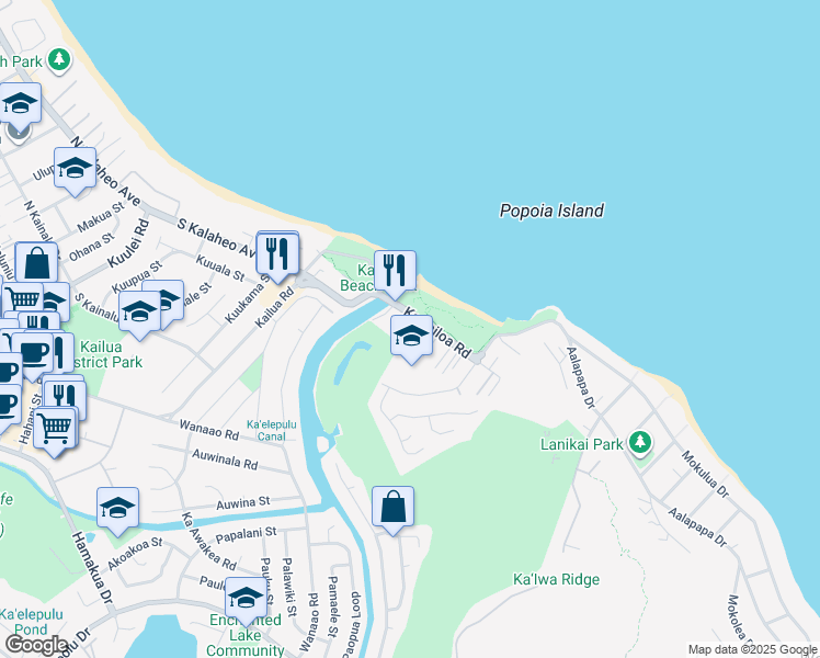 map of restaurants, bars, coffee shops, grocery stores, and more near 413 Kawailoa Road in Kailua