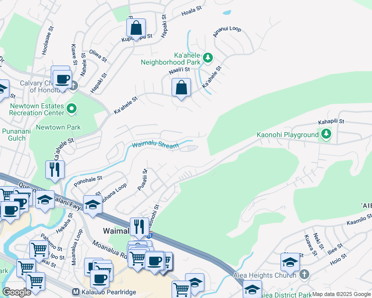 map of restaurants, bars, coffee shops, grocery stores, and more near 98-629 Kilinoe Street in Aiea