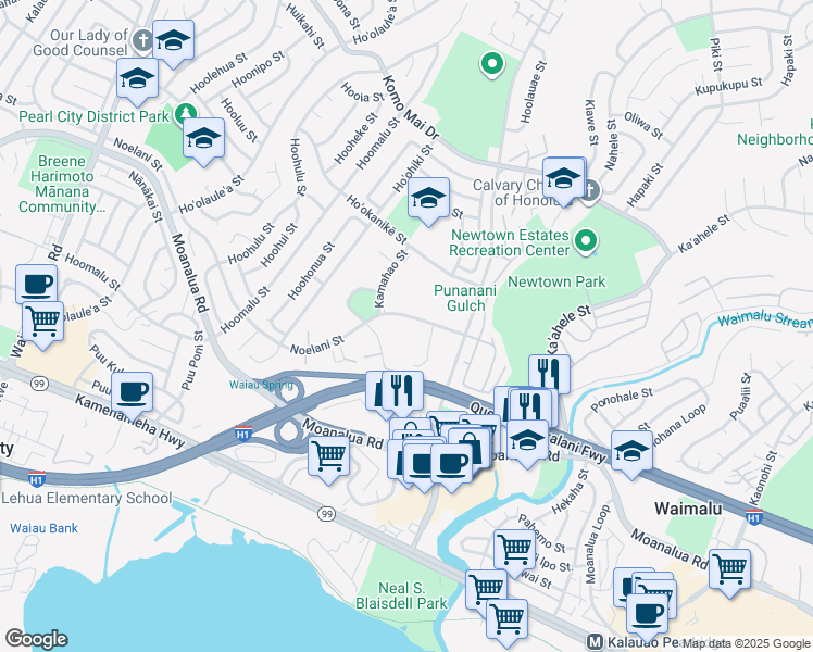 map of restaurants, bars, coffee shops, grocery stores, and more near 98-834 Noelani Street in Pearl City