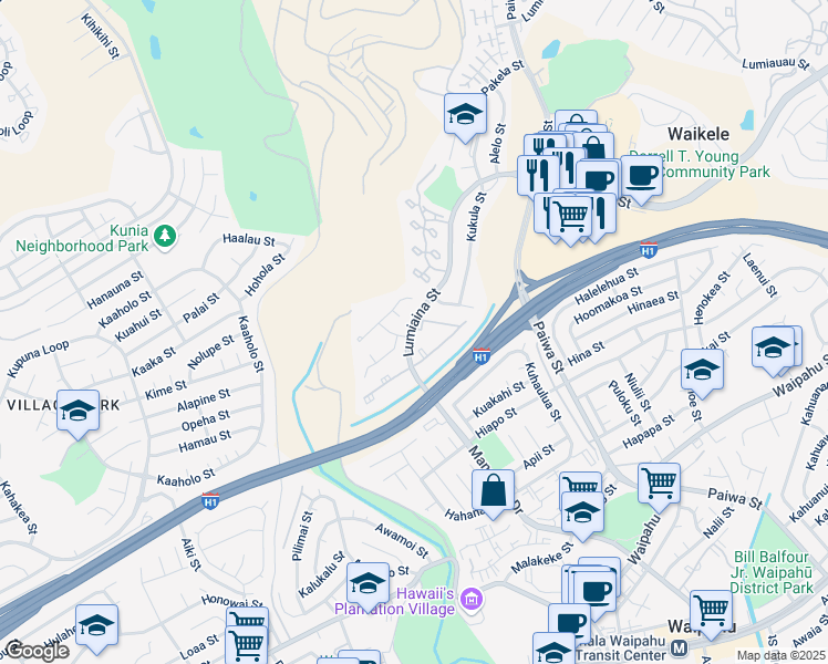 map of restaurants, bars, coffee shops, grocery stores, and more near 94-230 Kanawao Place in Waipahu
