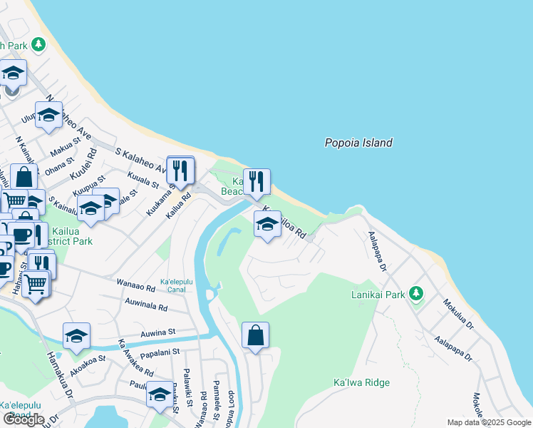 map of restaurants, bars, coffee shops, grocery stores, and more near 413 Kawailoa Road in Kailua