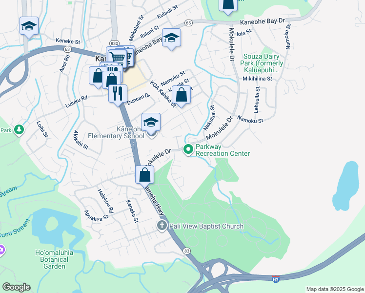 map of restaurants, bars, coffee shops, grocery stores, and more near 45-189 Leleua Place in Kaneohe