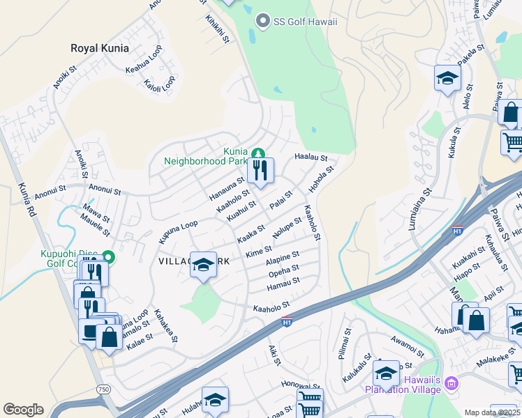map of restaurants, bars, coffee shops, grocery stores, and more near 94-518 Palai Street in Waipahu