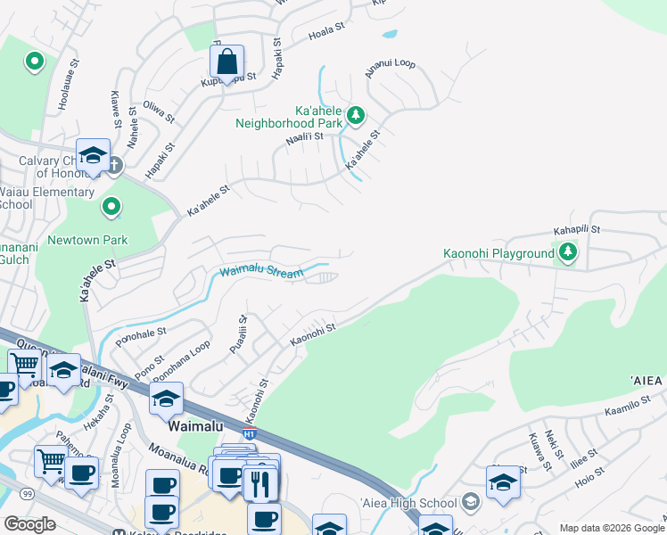 map of restaurants, bars, coffee shops, grocery stores, and more near 98-625 Kilinoe Street in Aiea