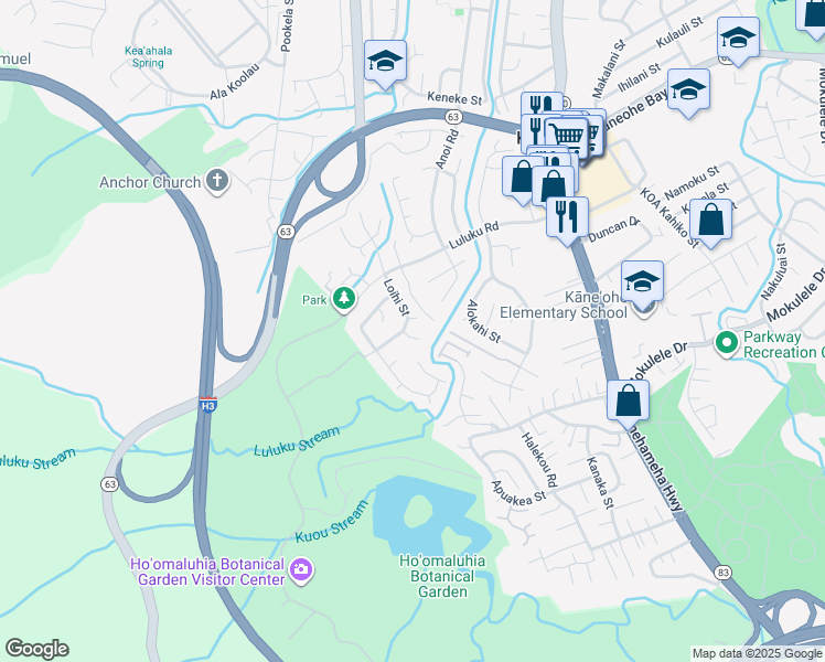 map of restaurants, bars, coffee shops, grocery stores, and more near 45-544 Loihi Place in Kaneohe