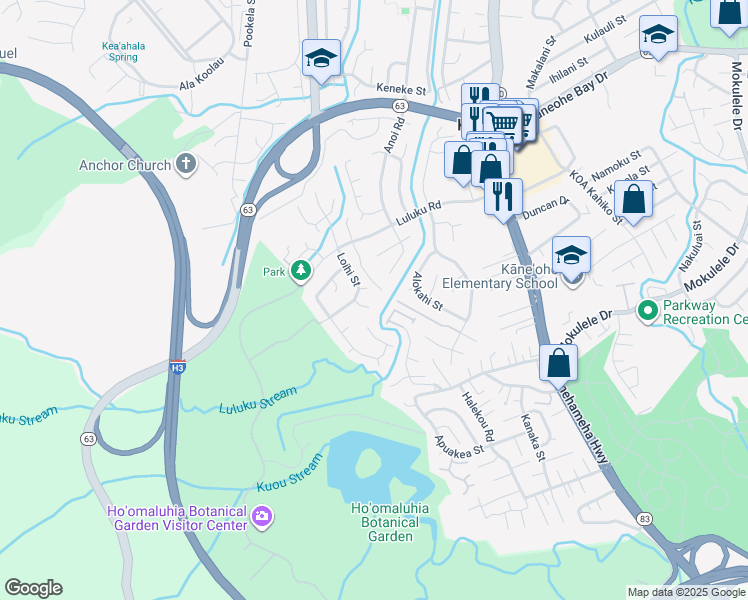 map of restaurants, bars, coffee shops, grocery stores, and more near 45-544 Loihi Place in Kaneohe