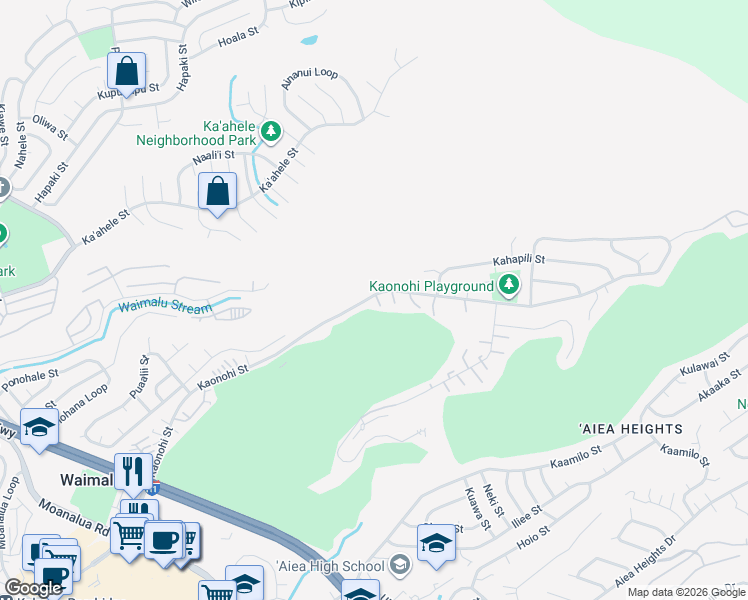 map of restaurants, bars, coffee shops, grocery stores, and more near 98-750 Kaonohi Street in Aiea