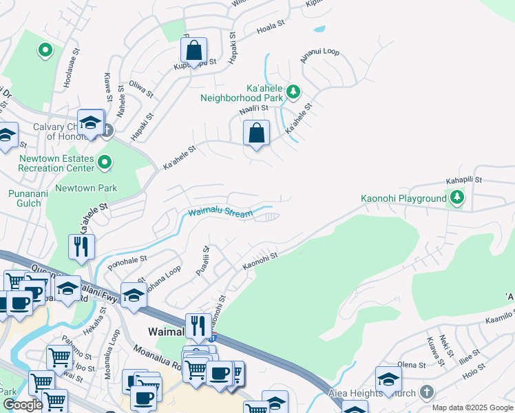 map of restaurants, bars, coffee shops, grocery stores, and more near 98-601 Kilinoe Street in Aiea