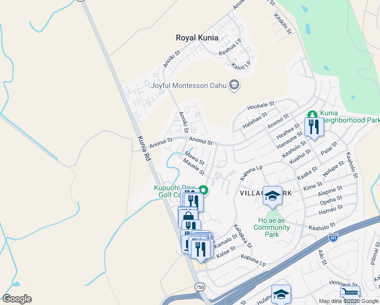 map of restaurants, bars, coffee shops, grocery stores, and more near 94-528 Mehe Place in Waipahu
