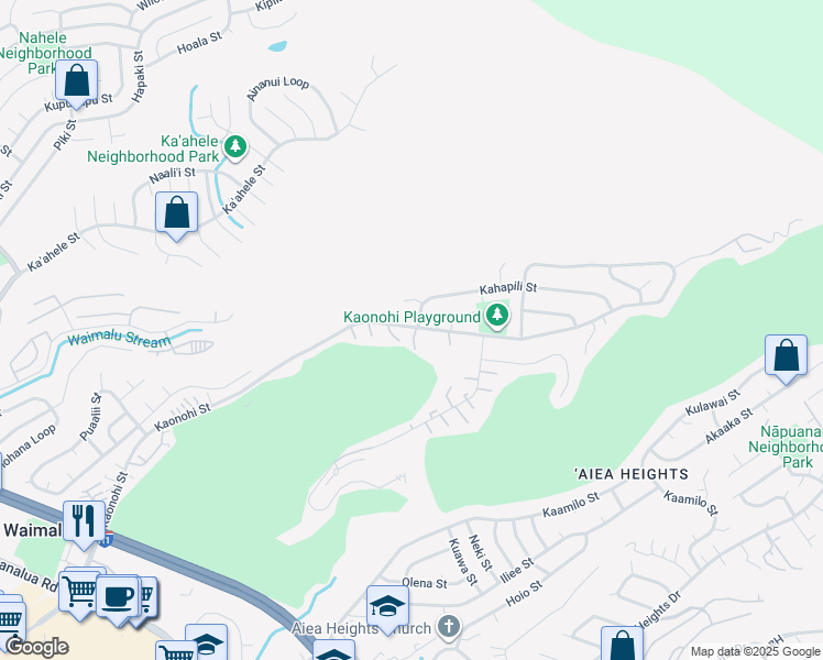 map of restaurants, bars, coffee shops, grocery stores, and more near 98863 Kaonohi Street in Aiea