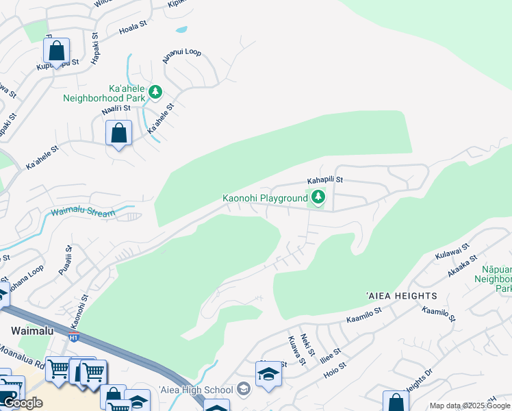 map of restaurants, bars, coffee shops, grocery stores, and more near 98863 Kaonohi Street in Aiea