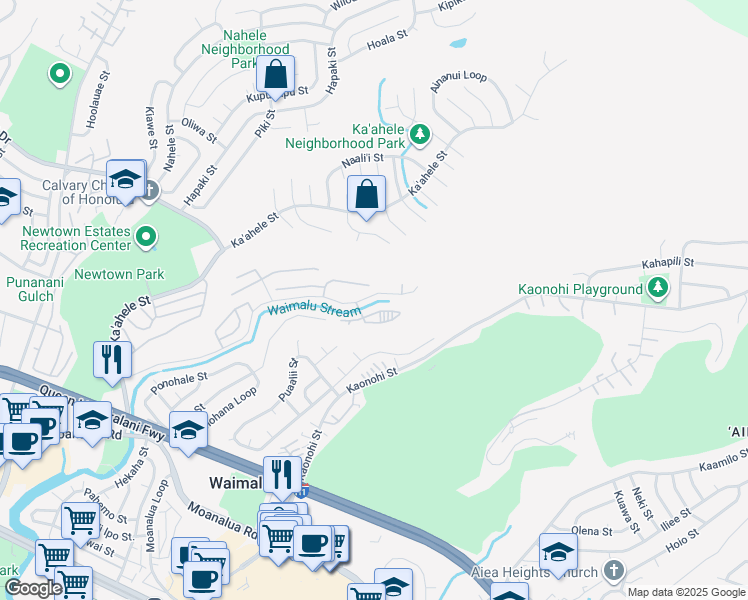 map of restaurants, bars, coffee shops, grocery stores, and more near 98-629 Kilinoe Street in Aiea