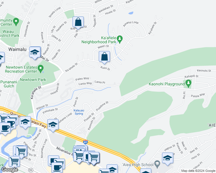 map of restaurants, bars, coffee shops, grocery stores, and more near 98-629 Kilinoe Street in Aiea