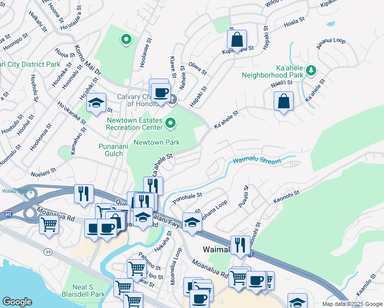 map of restaurants, bars, coffee shops, grocery stores, and more near 98-503 Kipaepae Street in Aiea