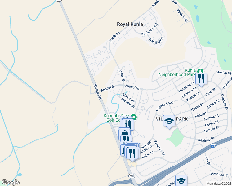 map of restaurants, bars, coffee shops, grocery stores, and more near 94-529 Meheuheu Place in Waipahu