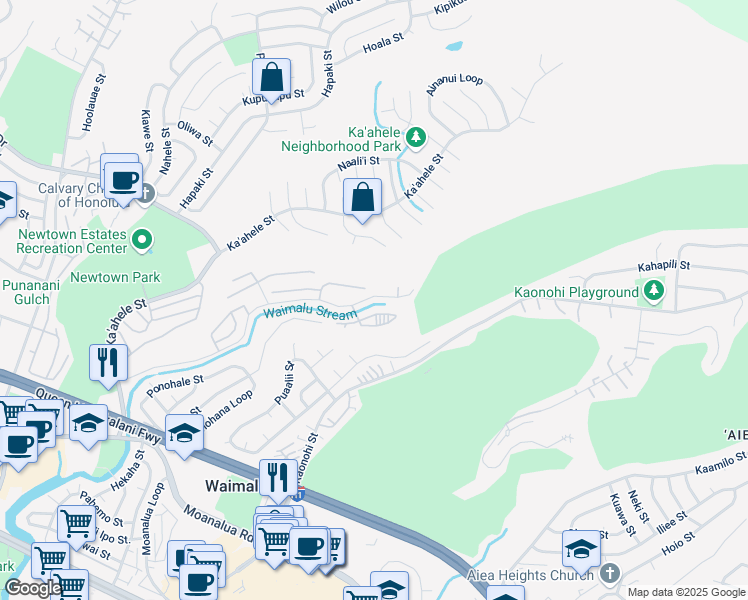 map of restaurants, bars, coffee shops, grocery stores, and more near 98-625 Kilinoe Street in Aiea