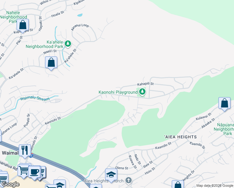map of restaurants, bars, coffee shops, grocery stores, and more near 98863 Kaonohi Street in Aiea