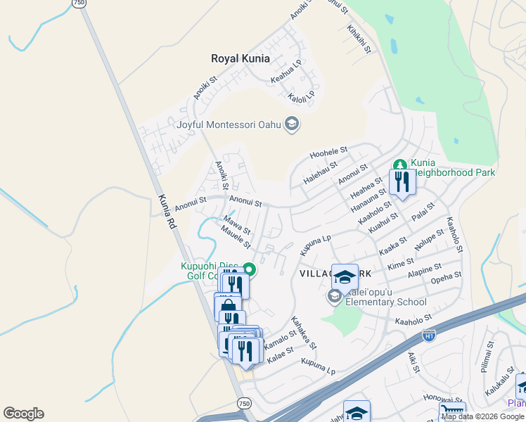 map of restaurants, bars, coffee shops, grocery stores, and more near 94-1021 Mawaho Street in Waipahu