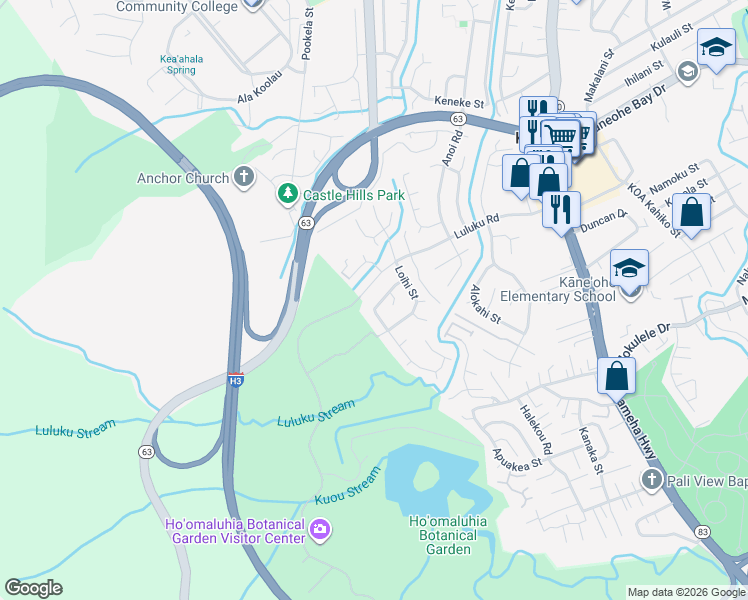 map of restaurants, bars, coffee shops, grocery stores, and more near 45-618 Liula Street in Kaneohe