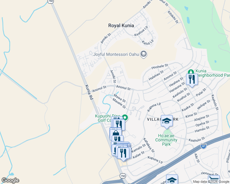 map of restaurants, bars, coffee shops, grocery stores, and more near 94-528 Mehe Place in Waipahu