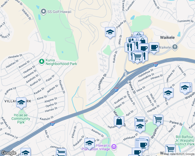 map of restaurants, bars, coffee shops, grocery stores, and more near 94-1061 Kanawao Street in Waipahu