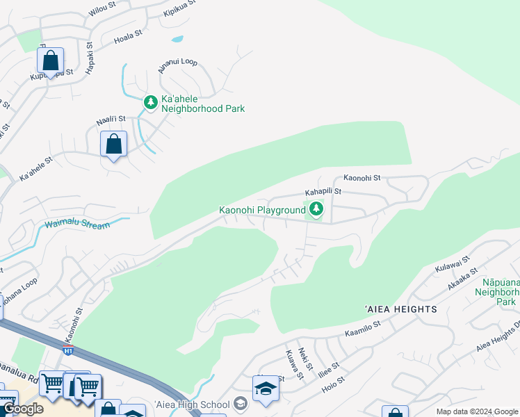 map of restaurants, bars, coffee shops, grocery stores, and more near 98-856 Kaonohi Street in Aiea
