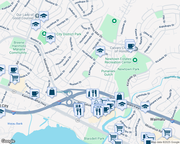 map of restaurants, bars, coffee shops, grocery stores, and more near in Waimalu
