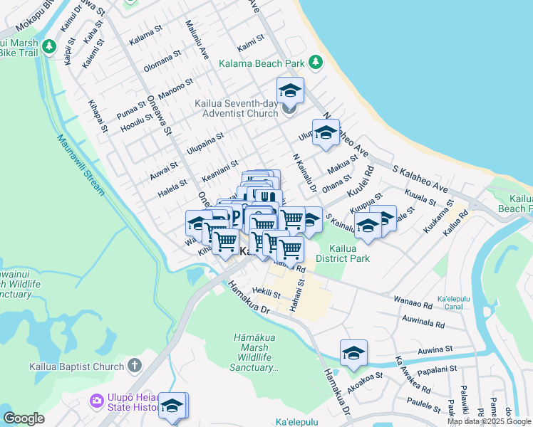map of restaurants, bars, coffee shops, grocery stores, and more near 337 Uluniu Street in Kailua