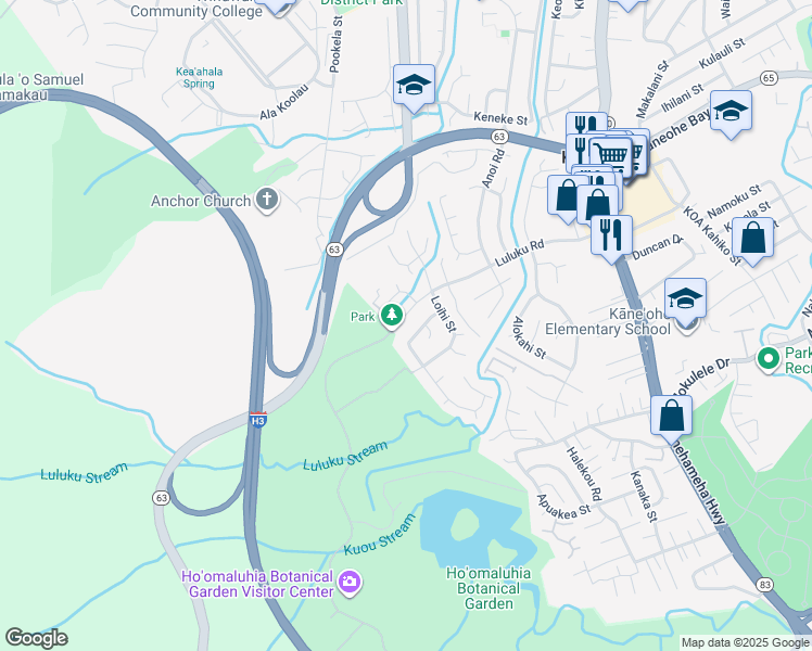 map of restaurants, bars, coffee shops, grocery stores, and more near 45-618 Liula Street in Kaneohe