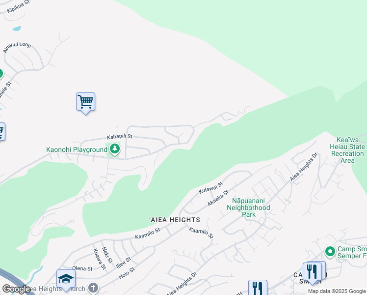 map of restaurants, bars, coffee shops, grocery stores, and more near 98-1165 Kaonohi Street in Aiea