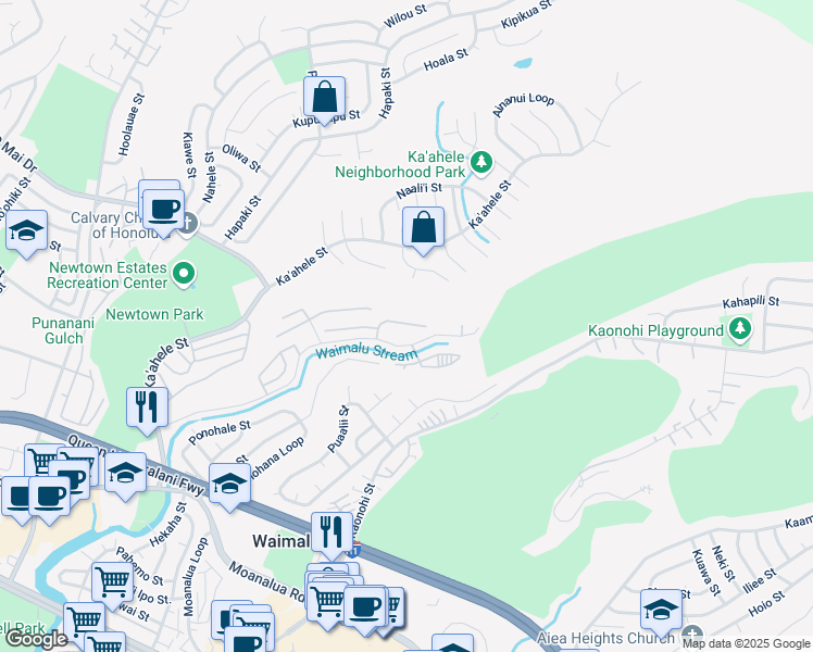 map of restaurants, bars, coffee shops, grocery stores, and more near 98-629 Kilinoe Street in Aiea