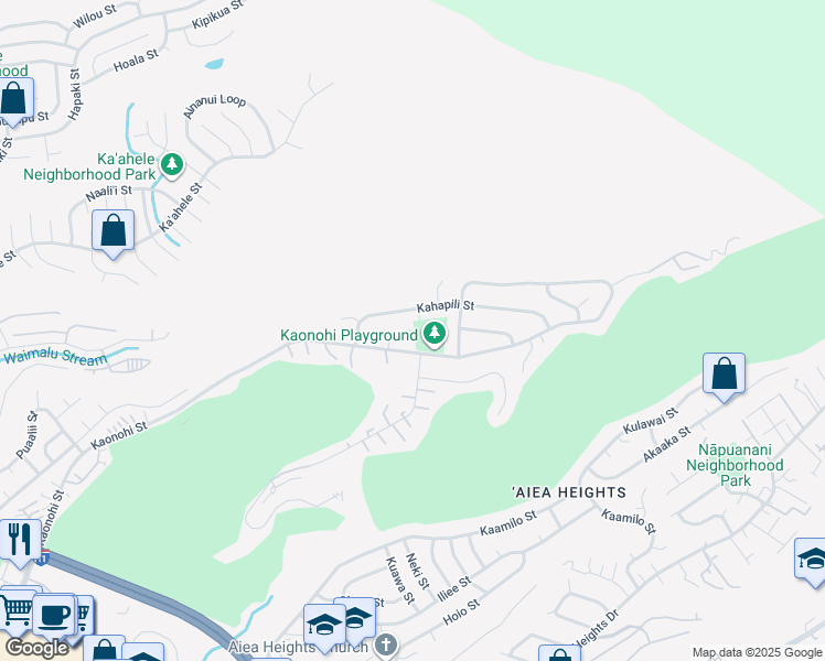 map of restaurants, bars, coffee shops, grocery stores, and more near 98 Kaonohi Place in Aiea