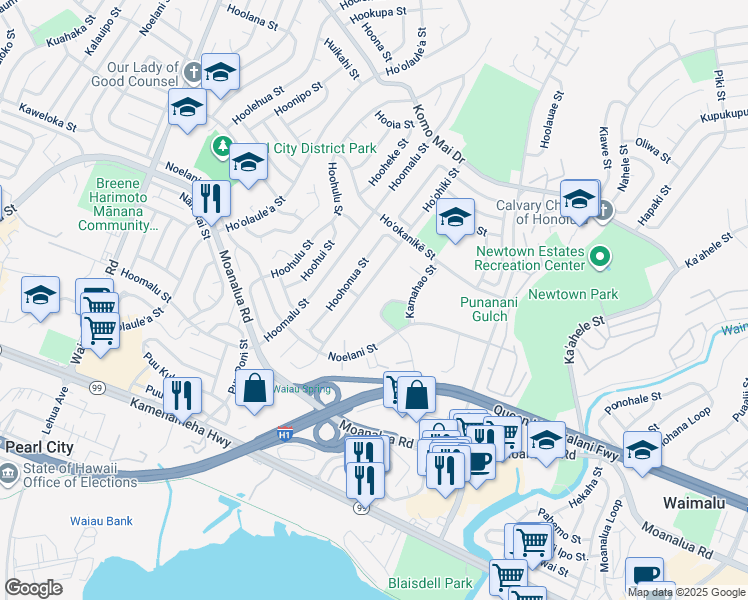 map of restaurants, bars, coffee shops, grocery stores, and more near 0 Koaheahe Street in Pearl City