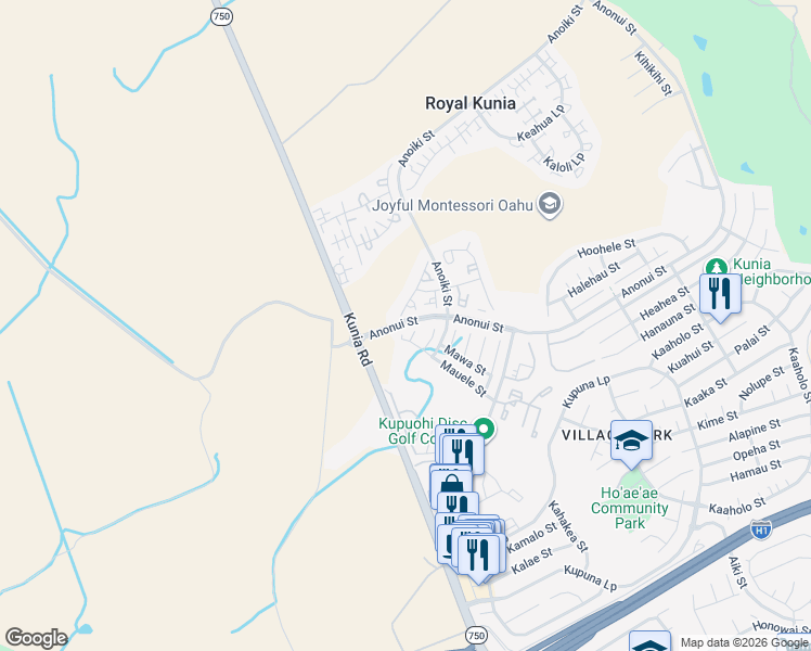 map of restaurants, bars, coffee shops, grocery stores, and more near 94-1017 Waiopae Street in Waipahu